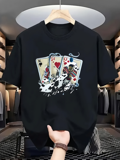 Men's Graphic T-Shirt Fading Playing Cards With Flaming Poker Suits Spilling Out
