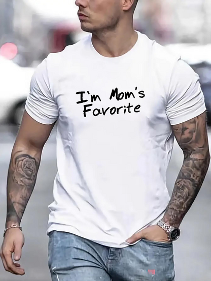 Men's Graphic T-Shirt Im Moms Favorite Playful Handwritten Text On Simple White Shirt