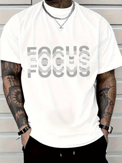 Men's Graphic T-Shirt Focus Minimalist Overlapping Lettering With Bold Urban White T Shirt