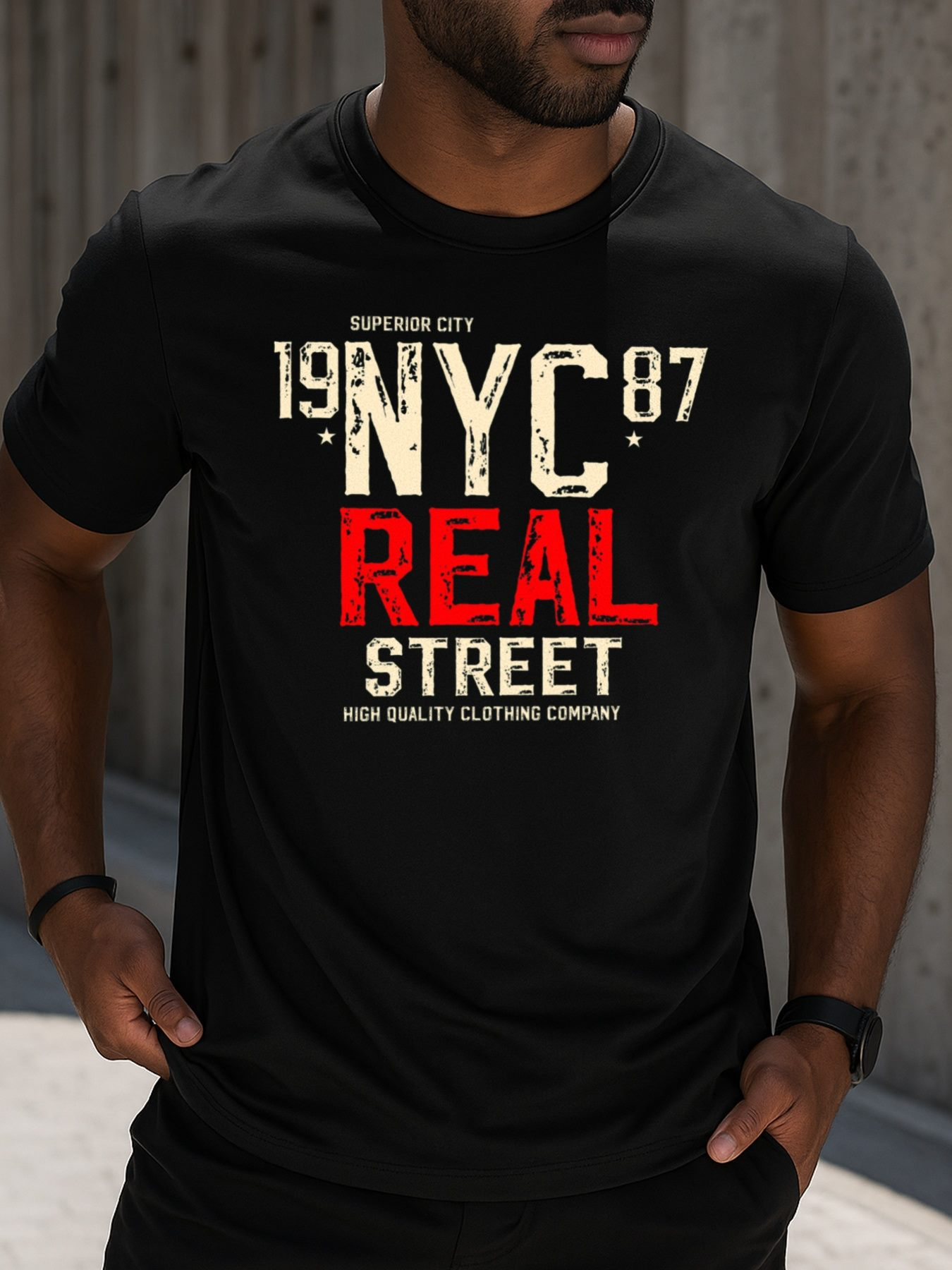 Men's Graphic T-Shirt Superior City Bold Red Lettering Among Urban Inspired Details Street