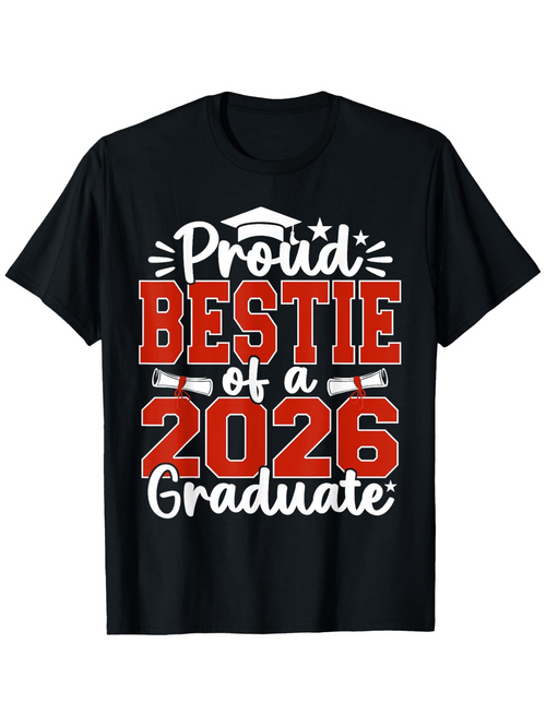 Men's Graphic T-Shirt Proud Bestie Of A Graduate Chalk Lettering With Graduation Cap Tee