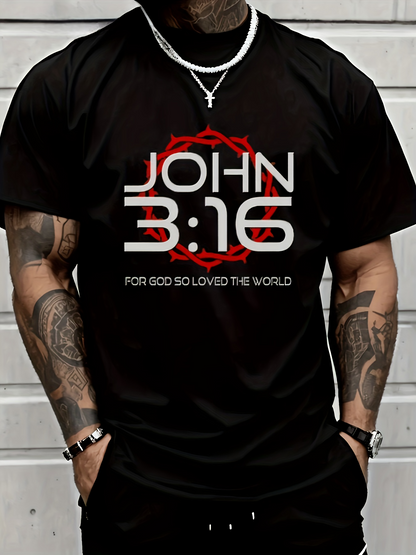 Men's Graphic T-Shirt John 316 Bold Text With Red Crown Pattern Lettering