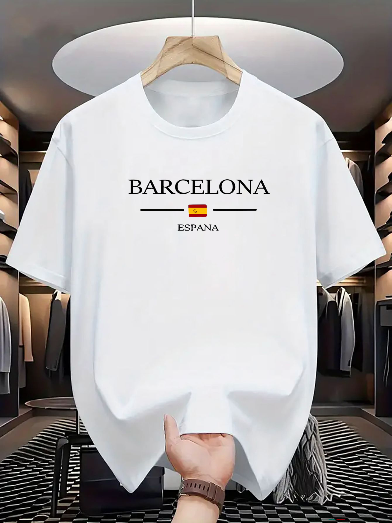 Men's Graphic T-Shirt Barcelona Espana Classic White Shirt Featuring Spanish Flag Motif