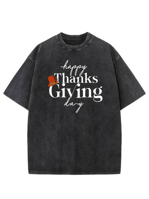 Men's Graphic T-Shirt Happy Thanksgiving Day With Classic Pilgrim Hat Graphic