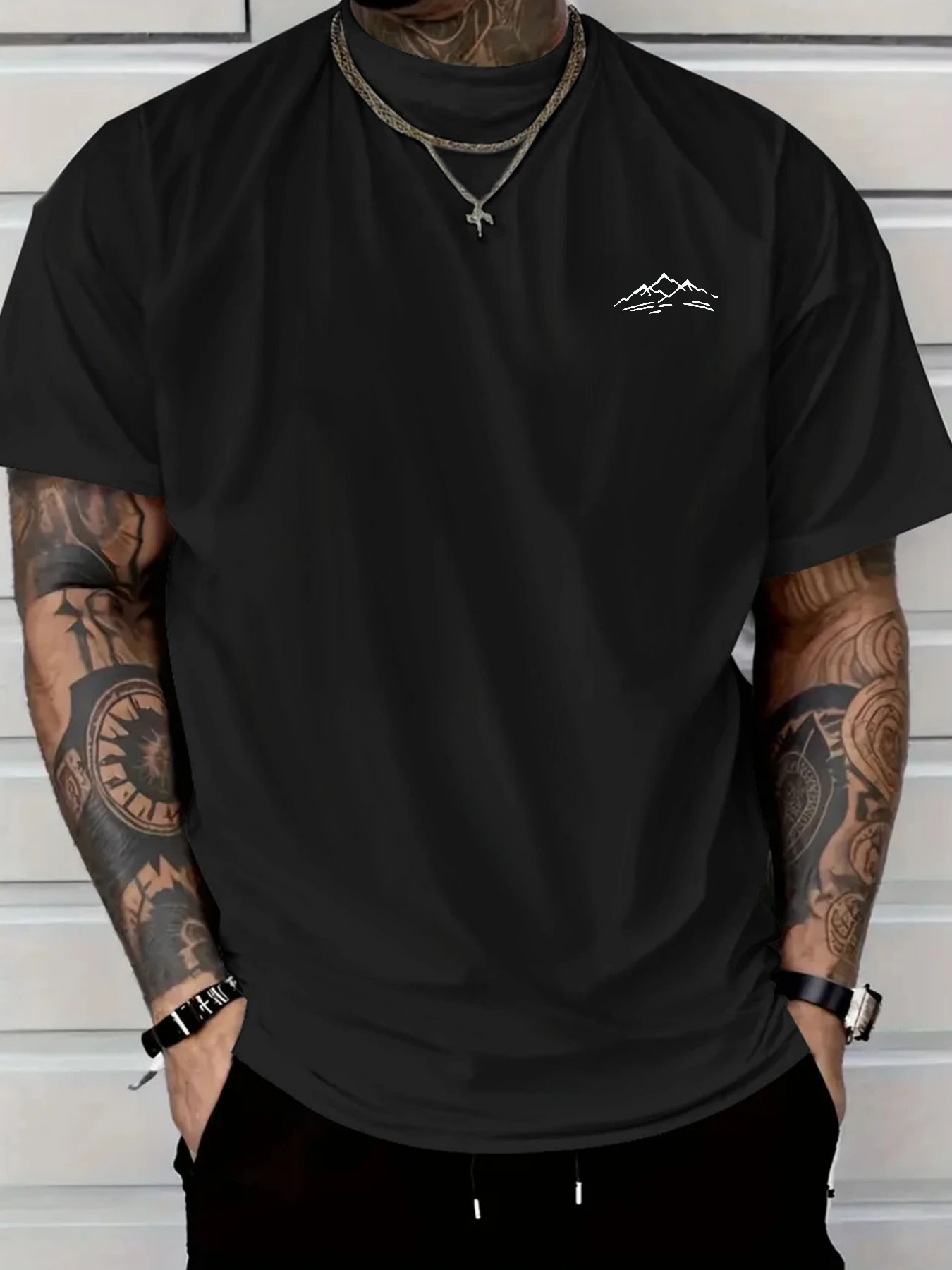 Men's Graphic T-Shirt Minimalist Emblem Styled Simple Lines On Plain Black Shirt