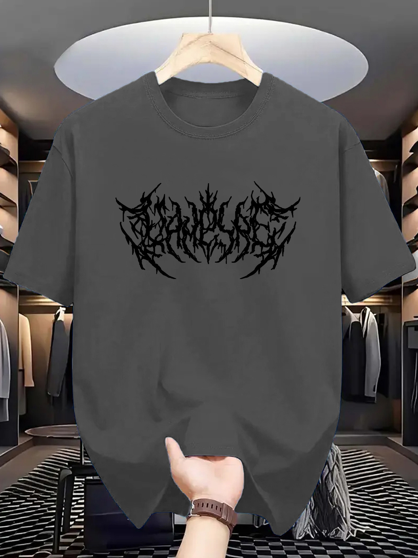 Men's Graphic T-Shirt Abstract Thorny Shape With Symmetrical Pattern And Spiky Black Emblem