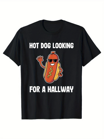 Men's Graphic T-Shirt Hot Dog Looking For A Hallway With Sunglasses Waving Funny Cartoon Hot Dog
