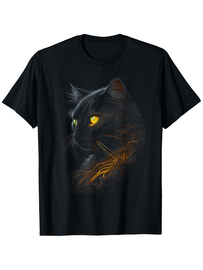 Men's Graphic T-Shirt Luminous Golden Feather Amidst Midnight Shadows Cat