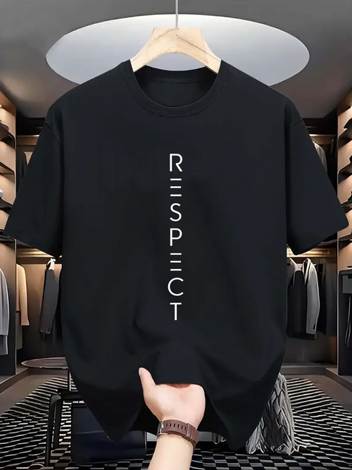 Men's Graphic T-Shirt Modern Minimalist White Letters On Classic Streetwear Respect