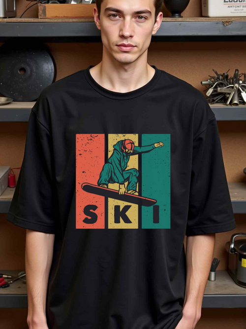 Men's Graphic T-Shirt Retro Color Blocks With Ski Jumper And Large Ski Letters
