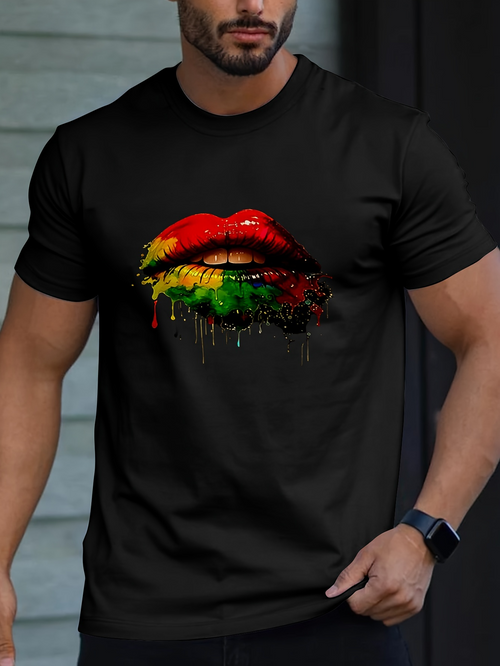 Men's Graphic T-Shirt Colorful Dripping Paint With Bold Glossy Lips