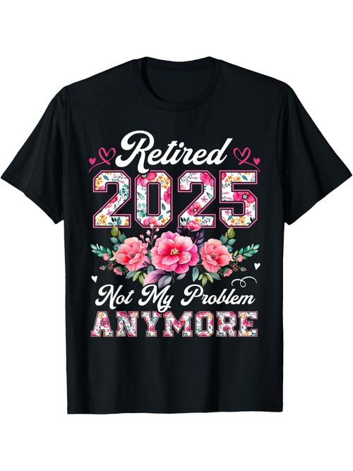 Men's Graphic T-Shirt Retired 2025 With Pink Florals Surrounded By Green Leaves And Decorative Elements