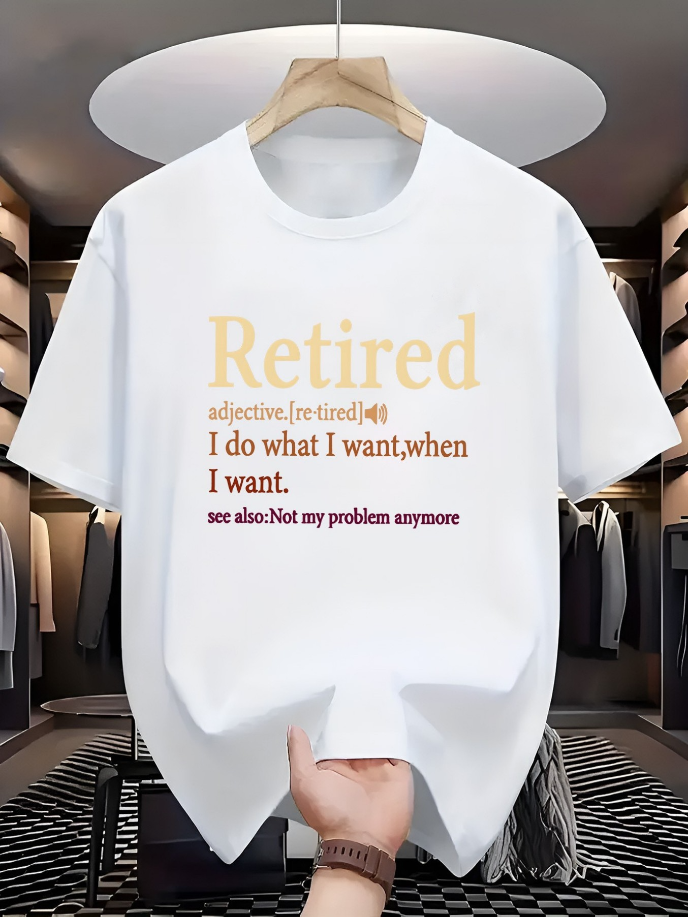 Men's Graphic T-Shirt Retired Definition Text Printed With Playful Statement On White Shirt