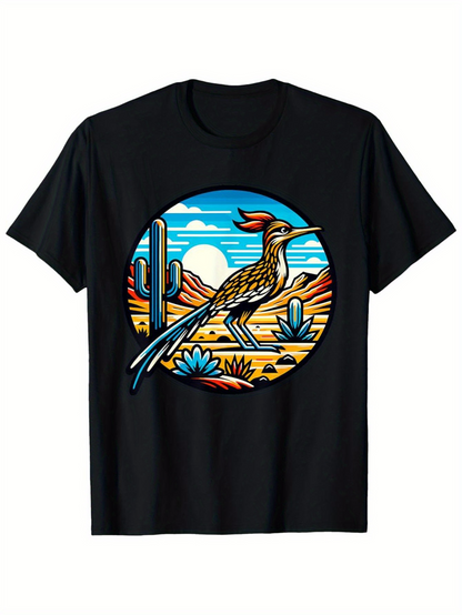 Men's Graphic T-Shirt Desert Sunrise With Colorful Sky Surrounding A Lone Majestic Roadrunner