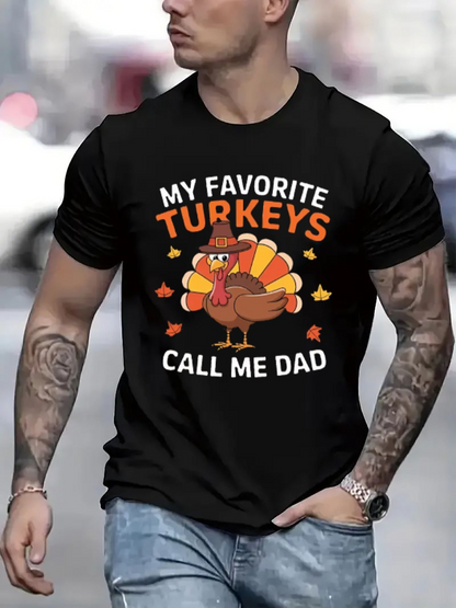 Men's Graphic T-Shirt My Favorite Turkeys Surrounded By Autumn Leaves With Happy Turkey