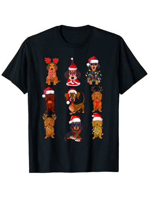 Men's Graphic T-Shirt Adorable Festive Dogs With Santa Hats In Holiday Cheerful Patterns Dog