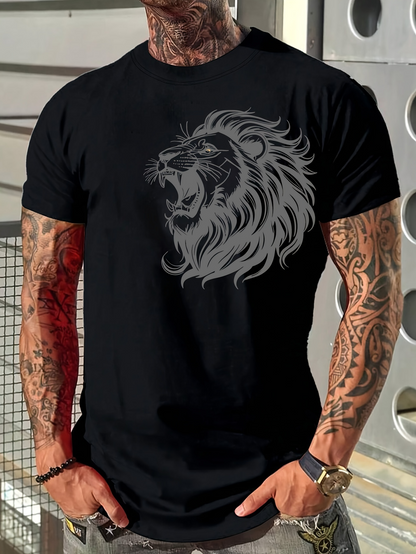Men's Graphic T-Shirt Roaring Wild Mane Under Shaded Sunlight Among Majestic Lion
