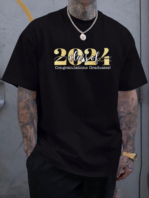 Men's Graphic T-Shirt Class Of 2024 Bold Letter Graduation Print T Shirt
