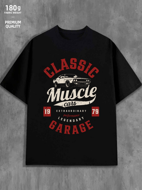 Men's Graphic T-Shirt Classic Muscle Cars Legendary Garage With Vintage Retro Sports Car