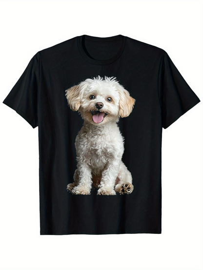 Men's Graphic T-Shirt Fluffy White Puppy Sitting With Tongue Out Smiling Cheerful Dog