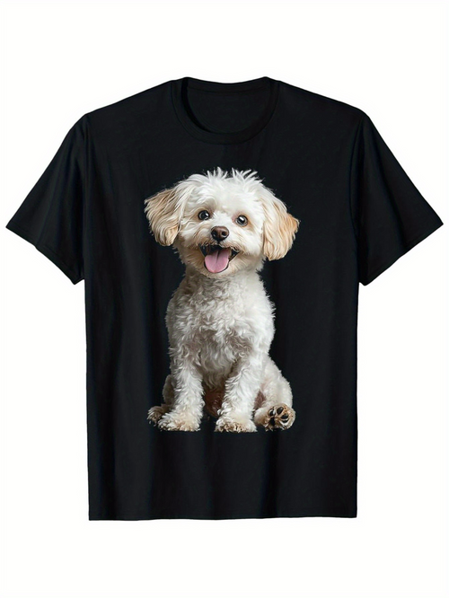 Men's Graphic T-Shirt Fluffy White Puppy Sitting With Tongue Out Smiling Cheerful Dog