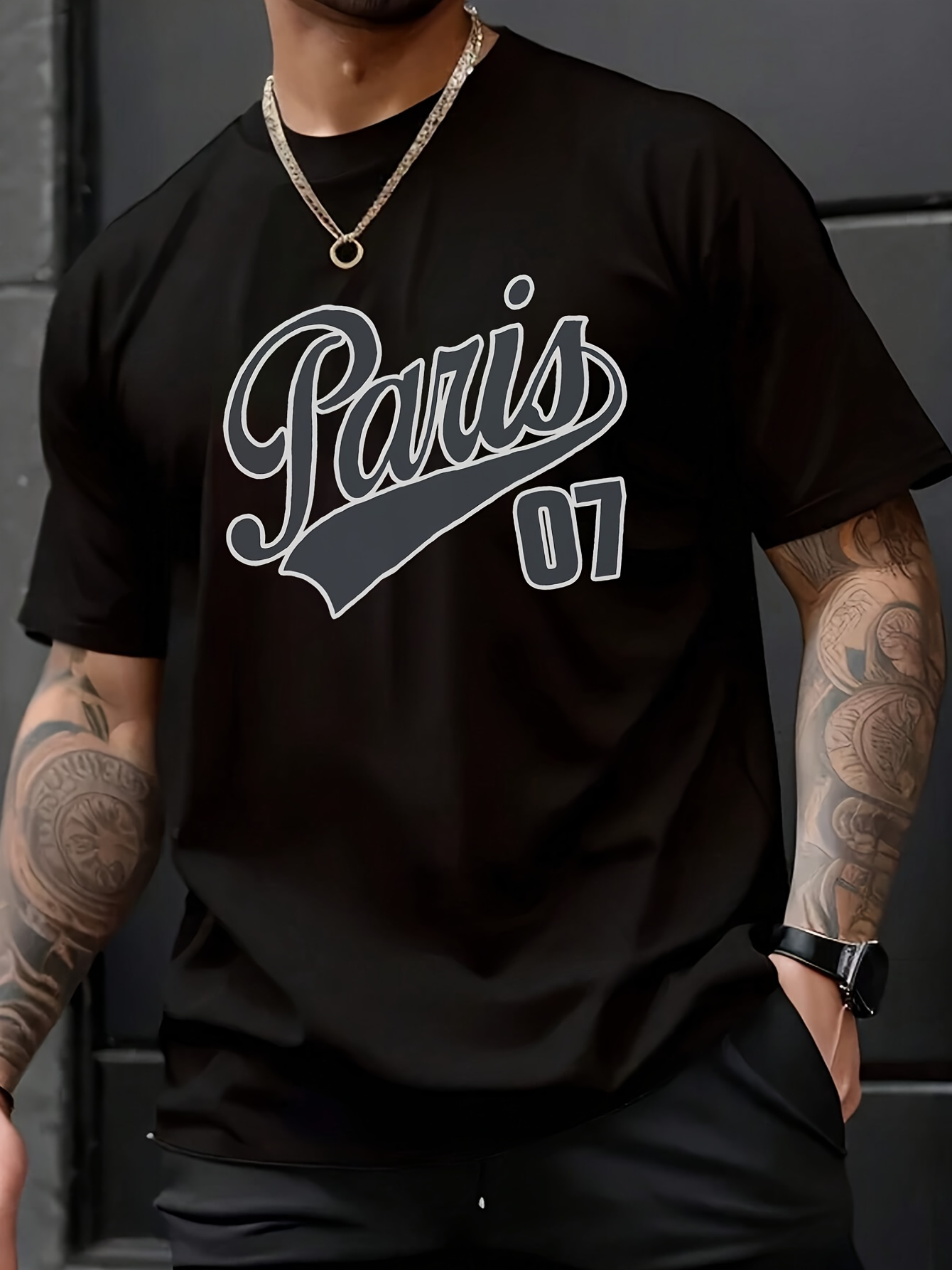 Men's Graphic T-Shirt Paris Script Lettering With Retro Sports Style Under Bold Numbers
