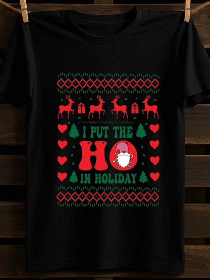 Men's Graphic T-Shirt I Put The Ho In Holiday Whimsical Christmas Reindeer Trees And Santa