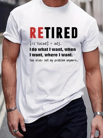 Men's Graphic T-Shirt Retired Bold Red Letters And Black Text Statement T Shirt