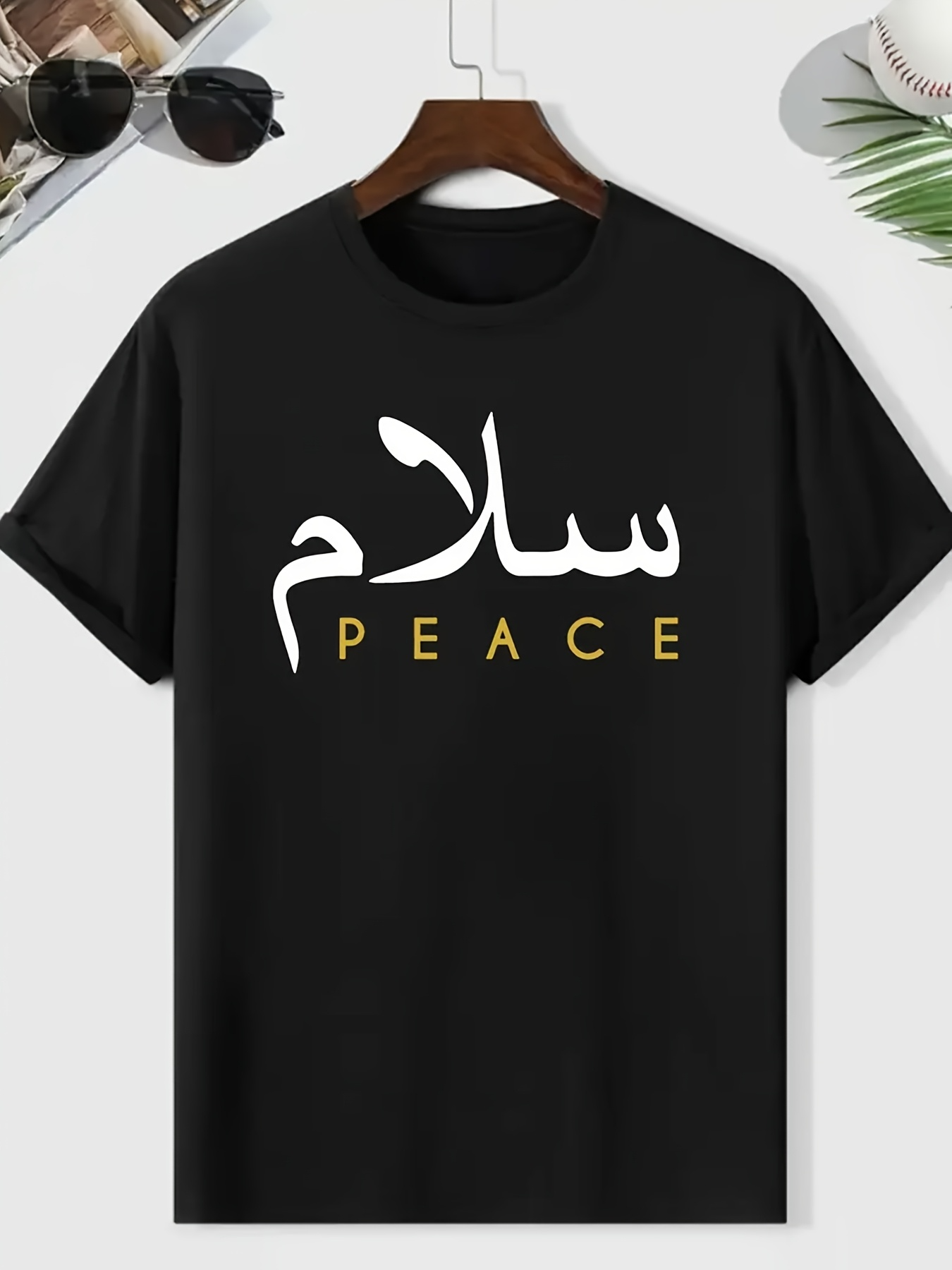 Men's Graphic T-Shirt Minimalist Modern Lettering With Bold Yellow Peace Text