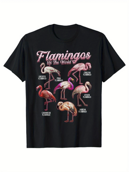 Men's Graphic T-Shirt Flamingos By The World With Pink Birds Standing Together Flamingo