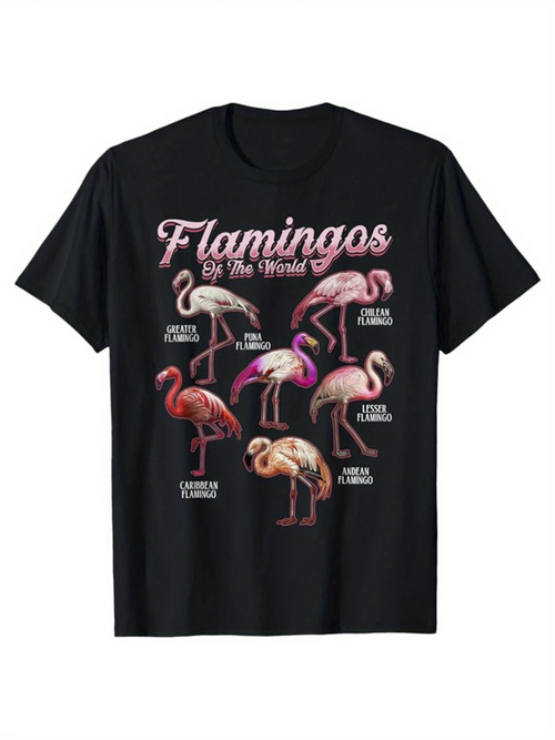 Men's Graphic T-Shirt Flamingos By The World With Pink Birds Standing Together Flamingo