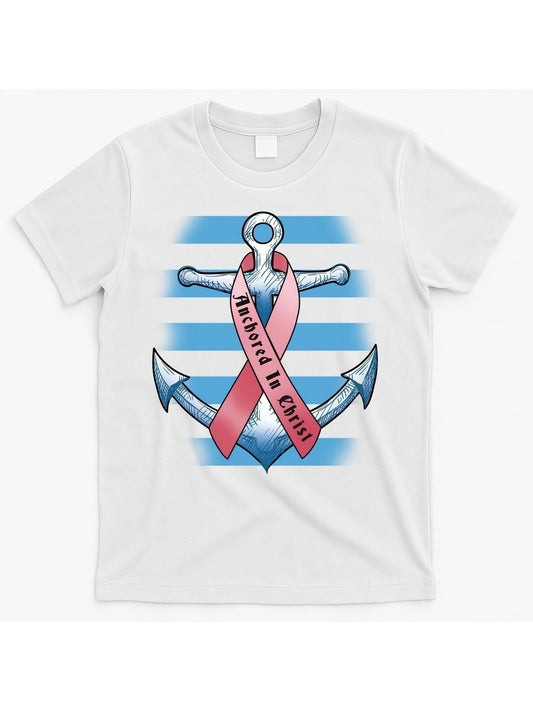 Women's Graphic T-Shirt Anchored In Christ Pink Ribbon Across Classic Anchor