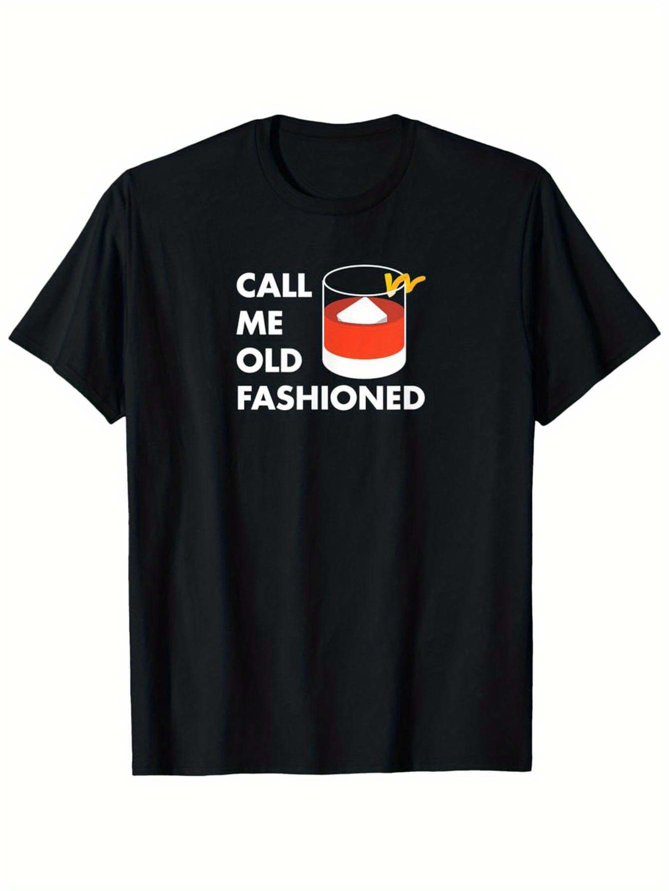 Men's Graphic T-Shirt Call Me Old Fashioned With Classic Orange Slice Whiskey Glass