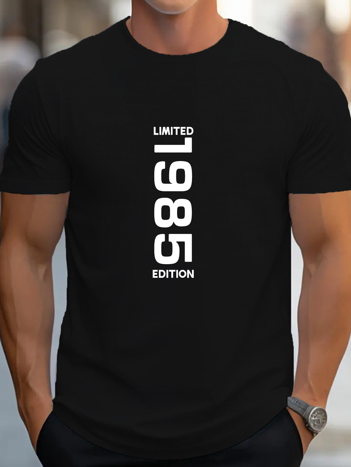 Men's Graphic T-Shirt Limited 1985 Edition Large Vertical White Text Typography
