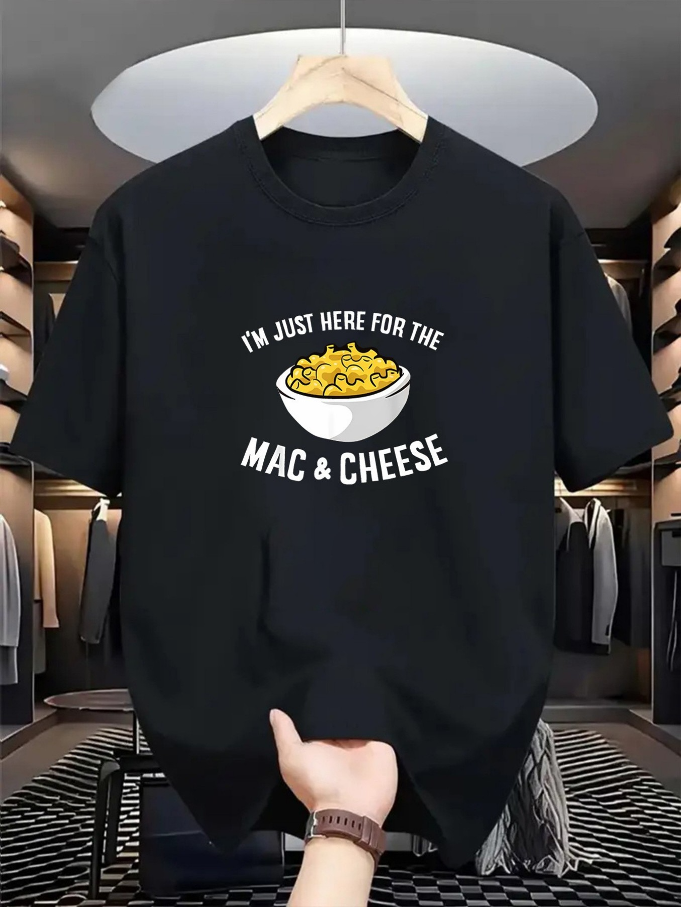 Men's Graphic T-Shirt Im Just Here For The Mac And Cheese Bowl Of Creamy Pasta Under Spotlight