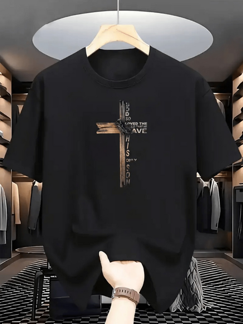 Men's Graphic T-Shirt Faith Hope Love Abstract Painted Wooden Cross