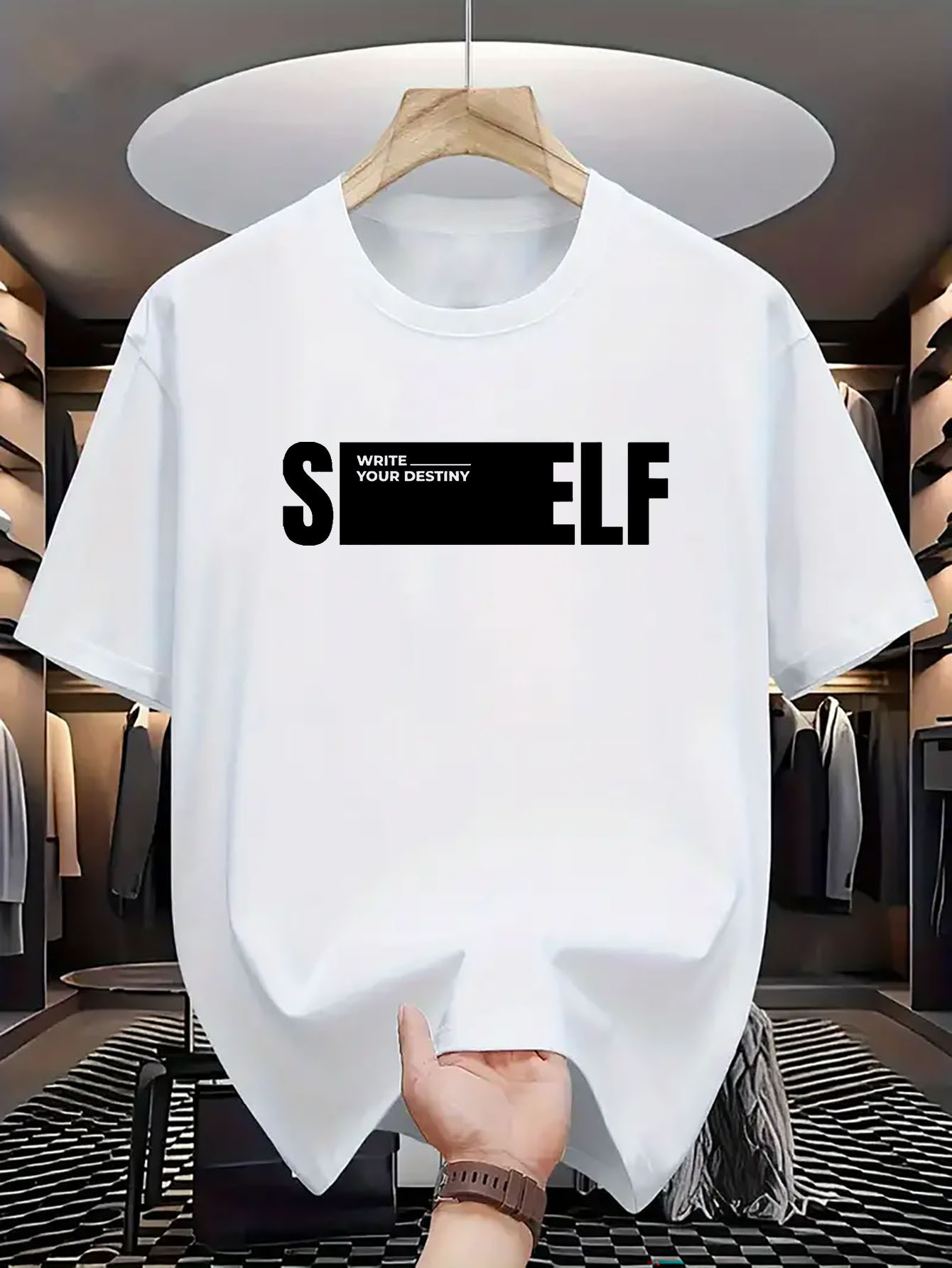 Men's Graphic T-Shirt Bold Modern Statement Block Print Words Self T Shirt