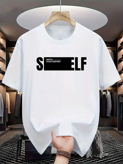 Men's Graphic T-Shirt Bold Modern Statement Block Print Words Self T Shirt