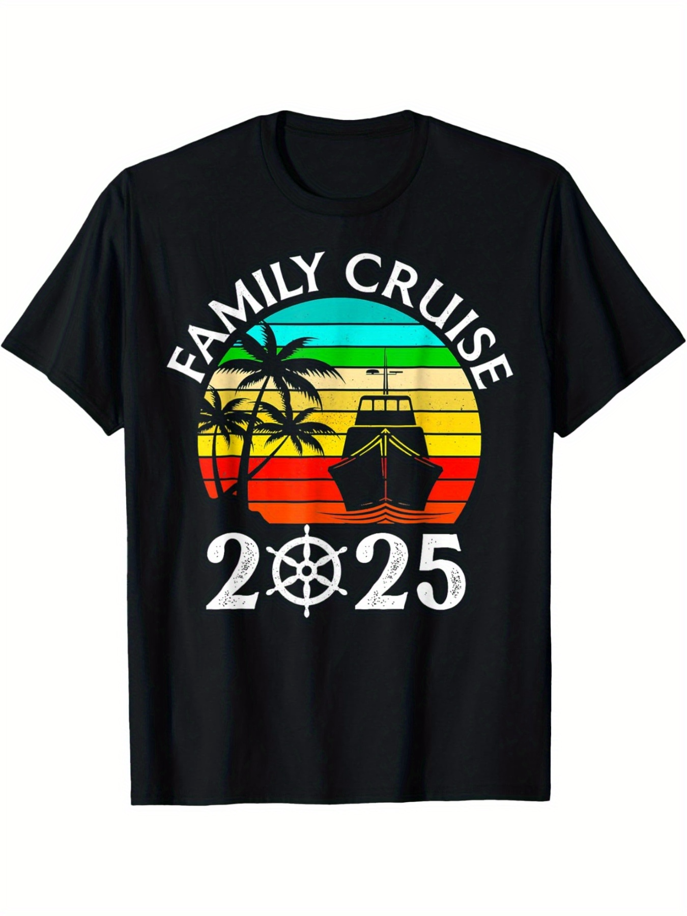 Men's Graphic T-Shirt Family Cruise Colorful Sunset With Palm Trees And Large Ship