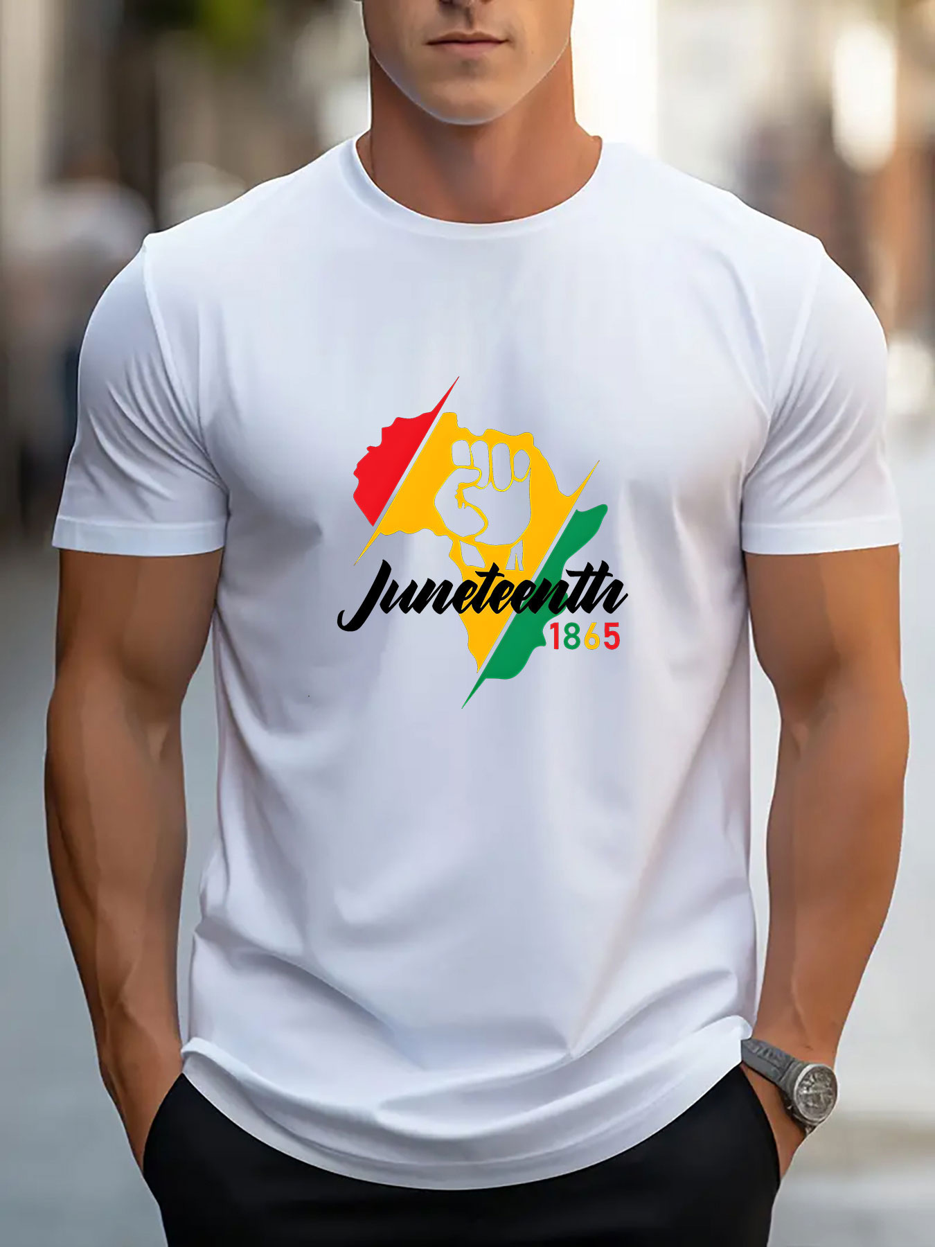 Men's Graphic T-Shirt Juneteenth Raised Fist Graphic With Colorful Africa Map Motif
