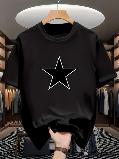 Men's Graphic T-Shirt Minimalist Modern Outline Star Motif On Plain Black Fabric Star