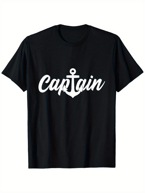 Men's Graphic T-Shirt Captain With Nautical Anchor Under Modern Cursive Script Text