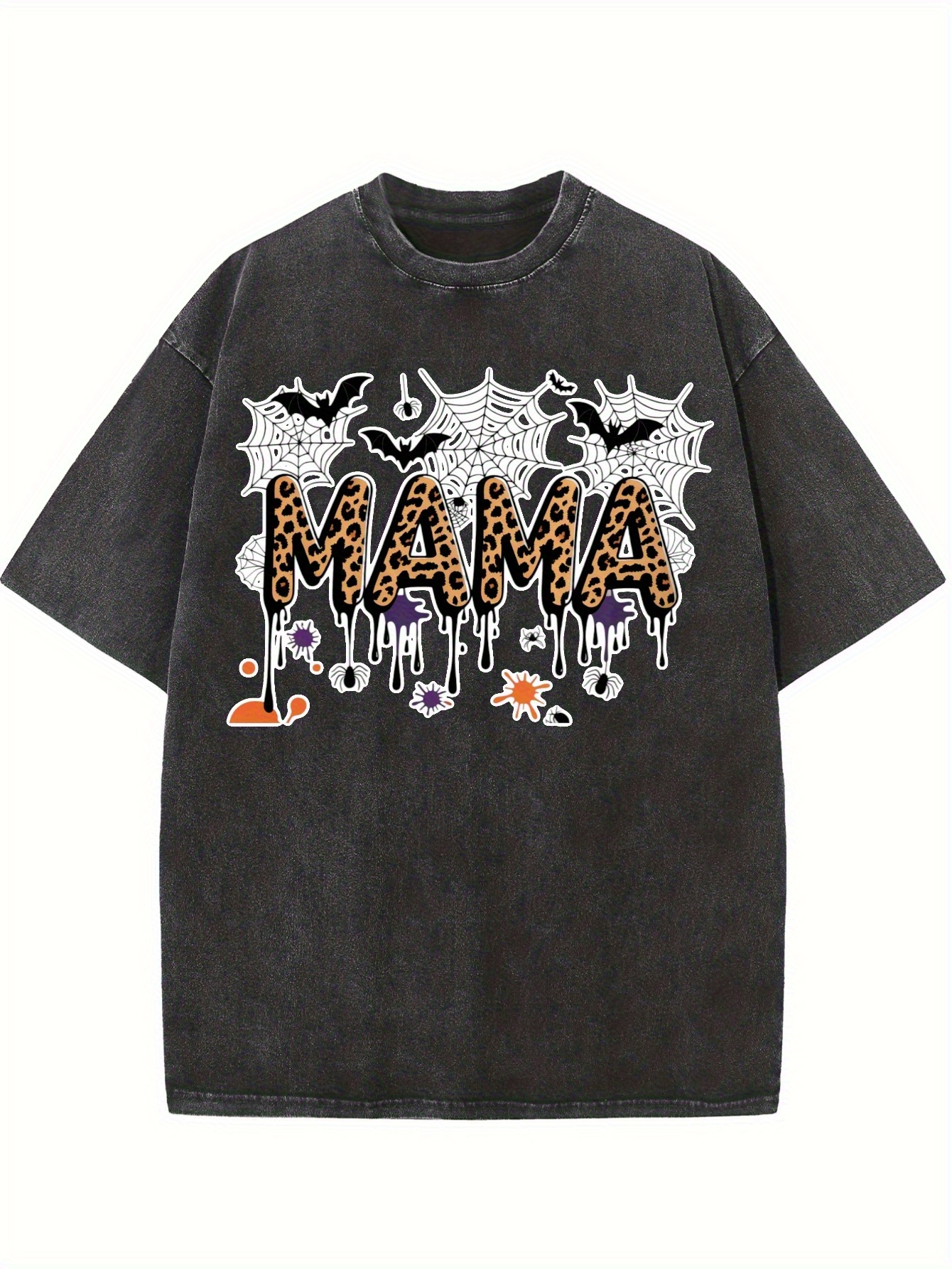 Men's Graphic T-Shirt Halloween Themed Dripping Letters Surrounded By Spider Webs And Bats Mama