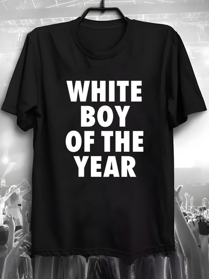 Men's Graphic T-Shirt White Boy Of The Year Bold White Letters On Solid Black Shirt