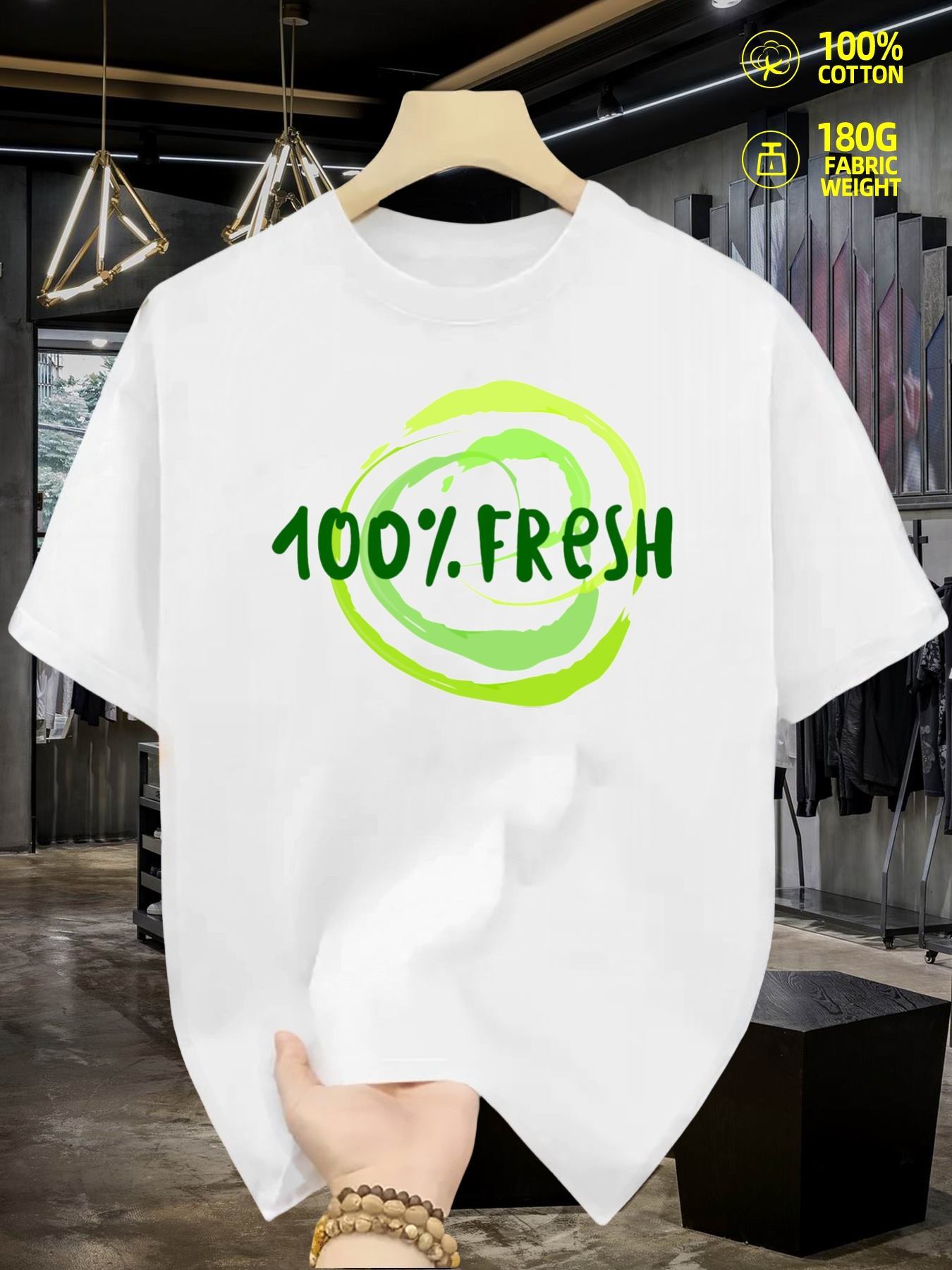 Men's Graphic T-Shirt 100 Percent Fresh With Green Brushstroke Artistic Pattern Shirt