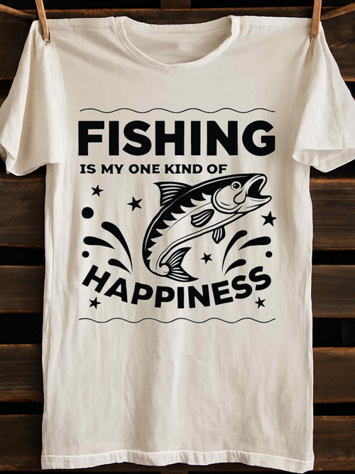 Men's Graphic T-Shirt Fishing Is My One Kind Of Happiness Splashing Water With Energetic Jumping Fish