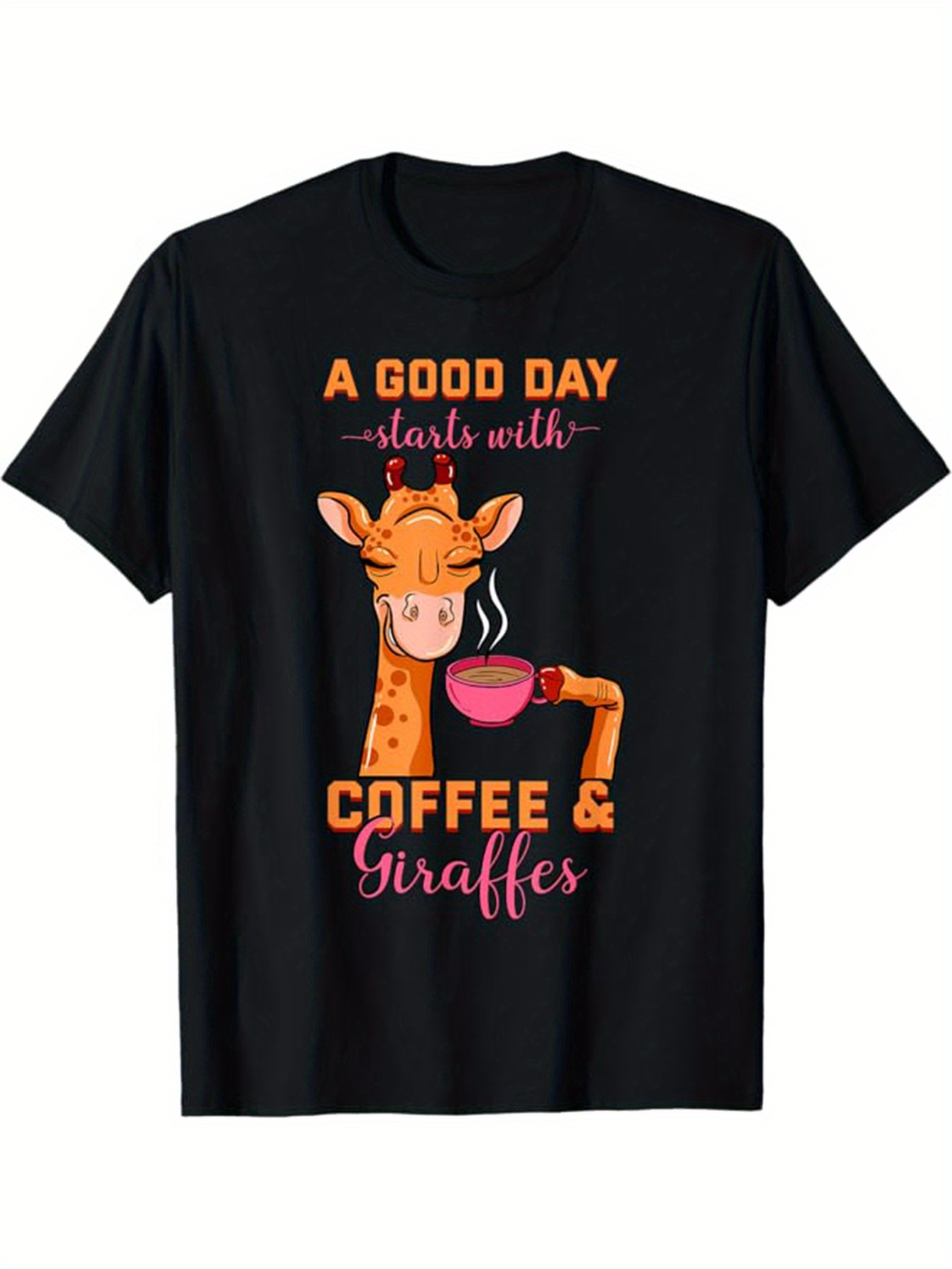 Men's Graphic T-Shirt A Good Day Starts With Coffee And Pink Mug Giraffe