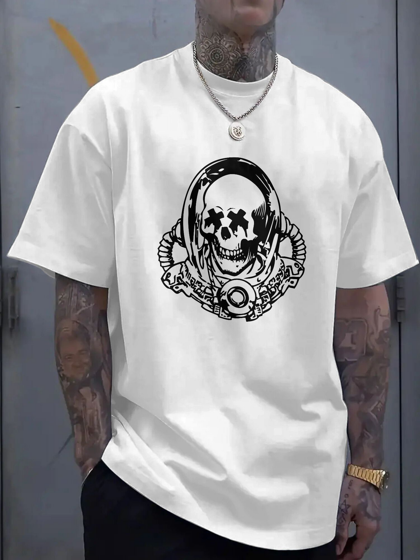 Men's Graphic T-Shirt Edgy Soundwaves Circling Headphone Clad Skull Art Graphic