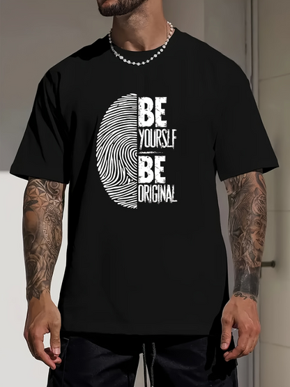 Men's Graphic T-Shirt Be Yourself Be Original With Artistic Human Thumbprint Fingerprint Design