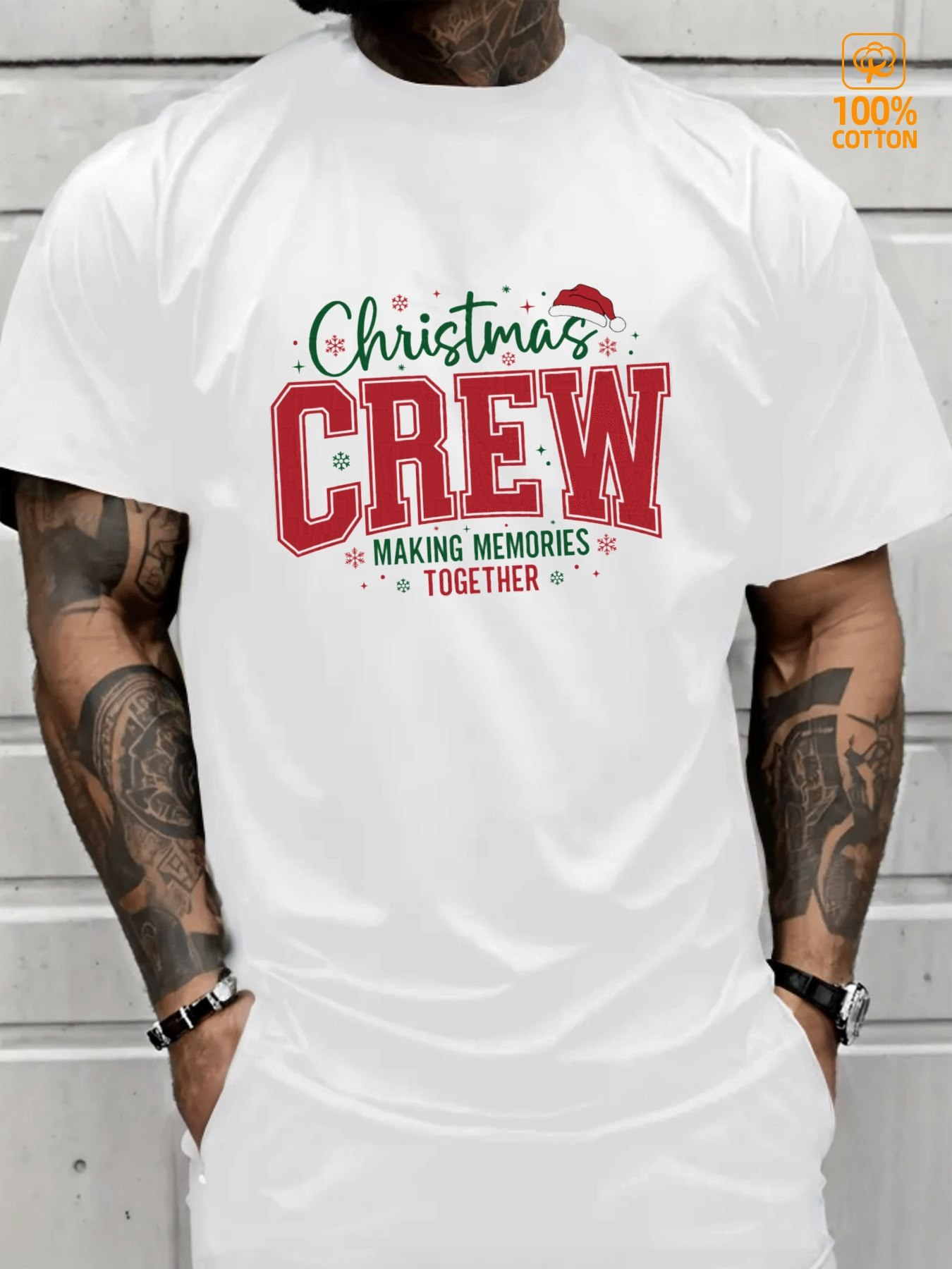 Men's Graphic T-Shirt Christmas Crew Making Memories Together Under Festive Santa Hat Shirt